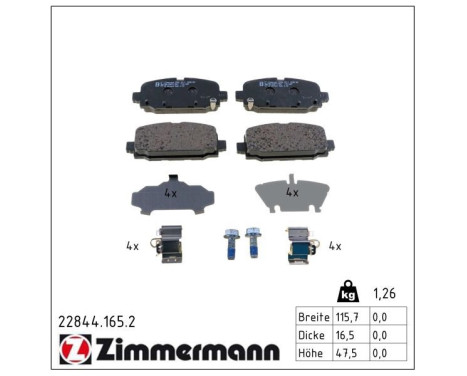 Kit de plaquettes de frein, frein à disque 22844.165.2 Zimmermann