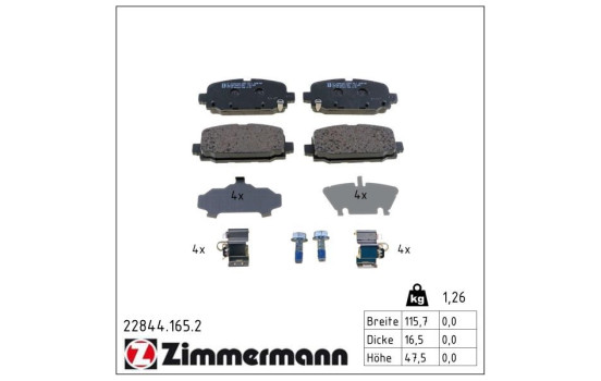 Kit de plaquettes de frein, frein à disque 22844.165.2 Zimmermann