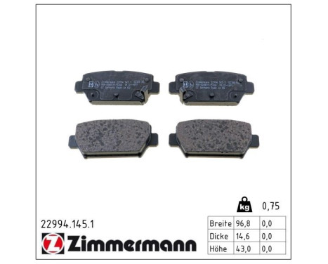 Kit de plaquettes de frein, frein à disque 22994.145.1 Zimmermann