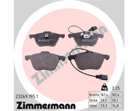 Kit de plaquettes de frein, frein à disque 23269.195.1 Zimmermann