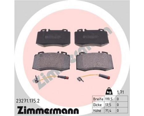 Kit de plaquettes de frein, frein à disque 23271.175.2 Zimmermann