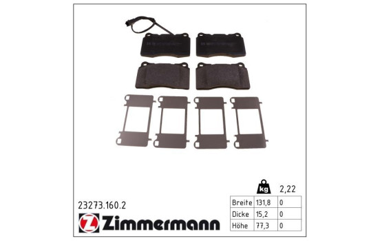 Kit de plaquettes de frein, frein à disque 23273.160.2 Zimmermann, Image 2