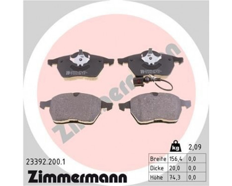 Kit de plaquettes de frein, frein à disque 23392.200.1 Zimmermann