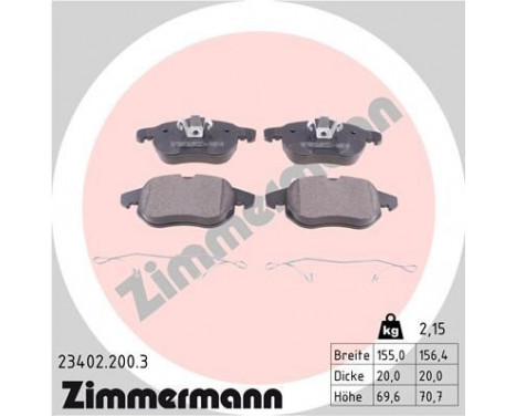 Kit de plaquettes de frein, frein à disque 23402.200.3 Zimmermann