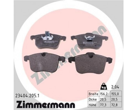 Kit de plaquettes de frein, frein à disque 23404.205.1 Zimmermann