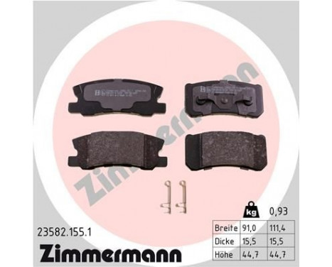 Kit de plaquettes de frein, frein à disque 23582.155.1 Zimmermann