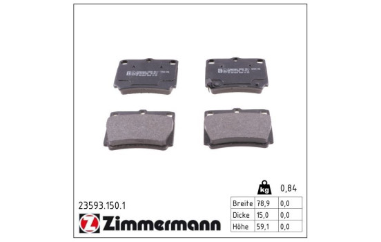 Kit de plaquettes de frein, frein à disque 23593.150.1 Zimmermann, Image 2