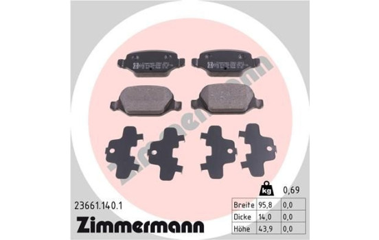 Kit de plaquettes de frein, frein à disque 23661.140.1 Zimmermann