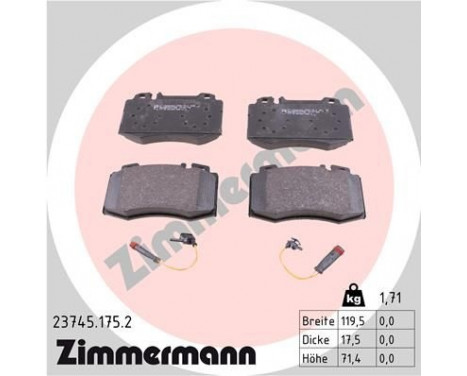 Kit de plaquettes de frein, frein à disque 23745.175.2 Zimmermann