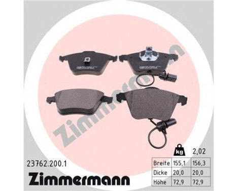 Kit de plaquettes de frein, frein à disque 23762.200.1 Zimmermann