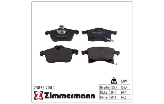 Kit de plaquettes de frein, frein à disque 23832.200.1 Zimmermann, Image 2