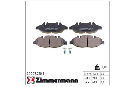 Kit de plaquettes de frein, frein à disque 24007.210.1 Zimmermann, Image 2