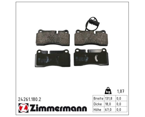 Kit de plaquettes de frein, frein à disque 24261.180.2 Zimmermann