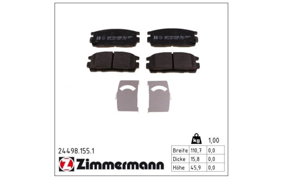 Kit de plaquettes de frein, frein à disque 24498.155.1 Zimmermann, Image 2