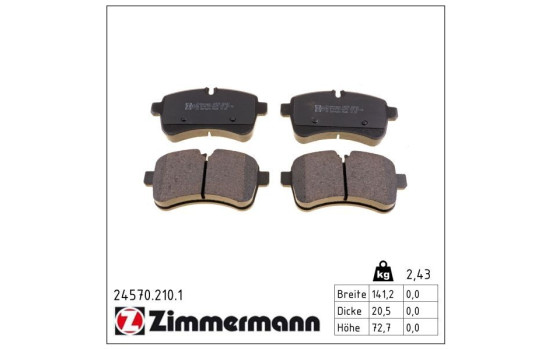 Kit de plaquettes de frein, frein à disque 24570.210.1 Zimmermann, Image 2