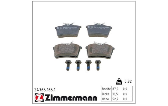 Kit de plaquettes de frein, frein à disque 24765.165.1 Zimmermann, Image 2