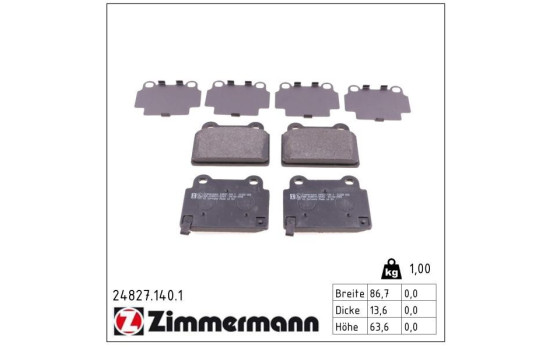 Kit de plaquettes de frein, frein à disque 24827.140.1 Zimmermann, Image 2