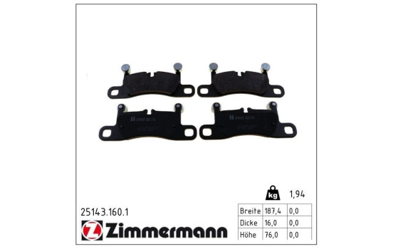 Kit de plaquettes de frein, frein à disque 25143.160.1 Zimmermann