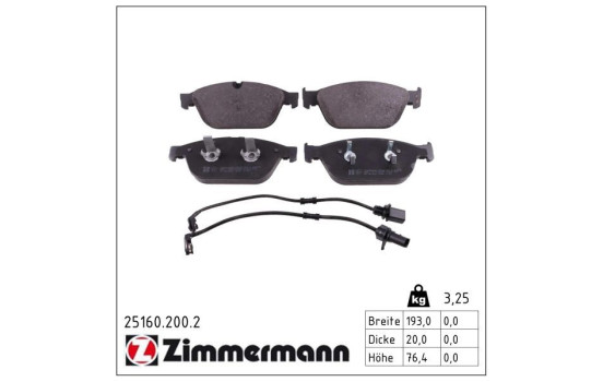 Kit de plaquettes de frein, frein à disque 25160.200.2 Zimmermann, Image 3