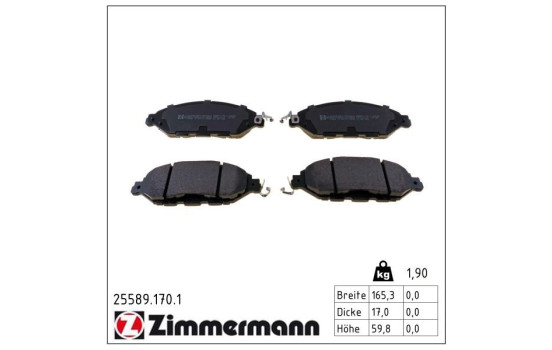 Kit de plaquettes de frein, frein à disque 25589.170.1 Zimmermann