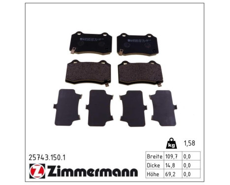 Kit de plaquettes de frein, frein à disque 25743.150.1 Zimmermann