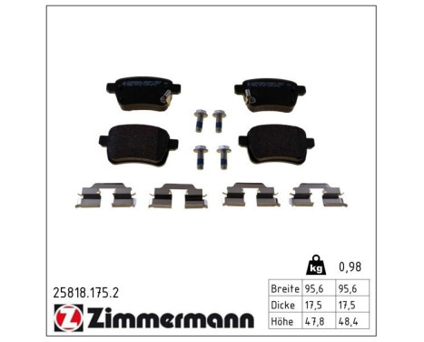 Kit de plaquettes de frein, frein à disque 25818.175.2 Zimmermann