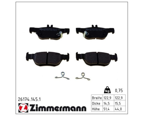 Kit de plaquettes de frein, frein à disque 26174.145.1 Zimmermann