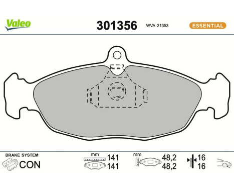 Kit de plaquettes de frein, frein à disque 301356 Valeo