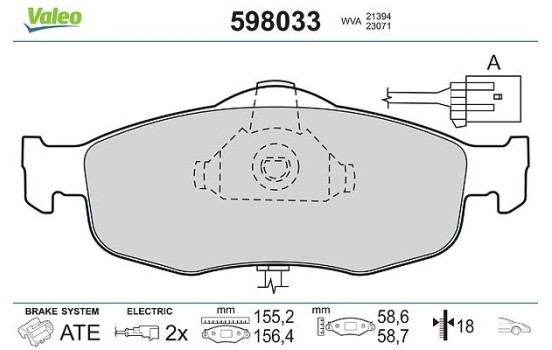 Kit de plaquettes de frein, frein à disque 598033 Valeo