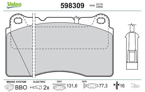 Kit de plaquettes de frein, frein à disque 598309 Valeo
