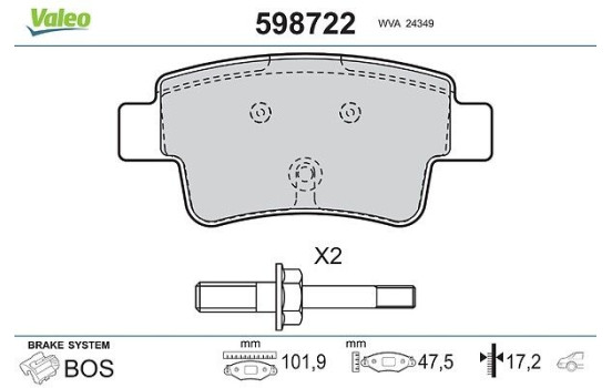 Kit de plaquettes de frein, frein à disque 598722 Valeo