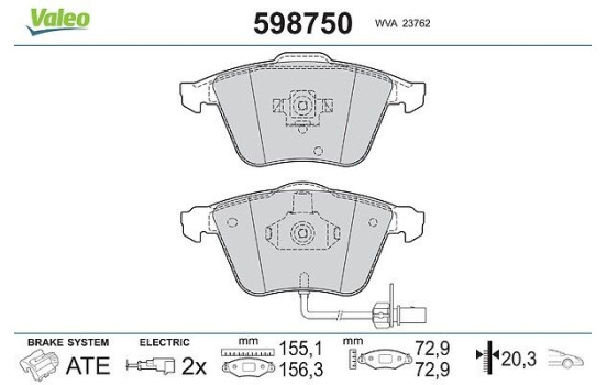 Kit de plaquettes de frein, frein à disque 598750 Valeo