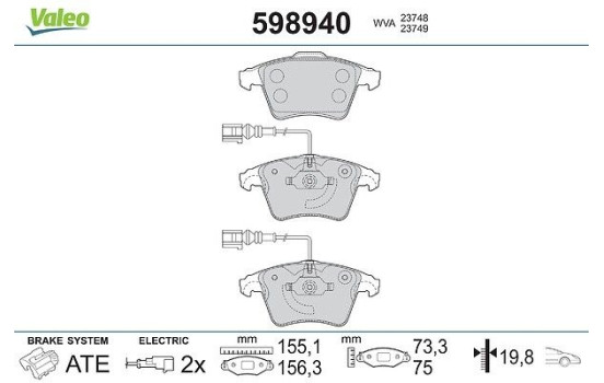Kit de plaquettes de frein, frein à disque 598940 Valeo
