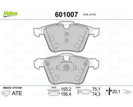 Kit de plaquettes de frein, frein à disque 601007 Valeo