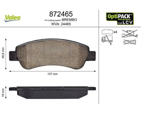 Kit de plaquettes de frein, frein à disque 872465 Valeo