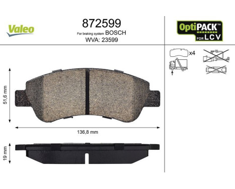 Kit de plaquettes de frein, frein à disque 872599 Valeo