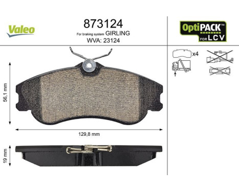 Kit de plaquettes de frein, frein à disque 873124 Valeo