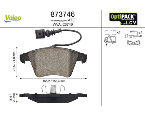 Kit de plaquettes de frein, frein à disque 873746 Valeo