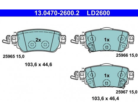 Kit de plaquettes de frein, frein à disque ATE Ceramic 13.0470-2600.2