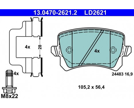 Kit de plaquettes de frein, frein à disque ATE Ceramic 13.0470-2621.2, Image 2
