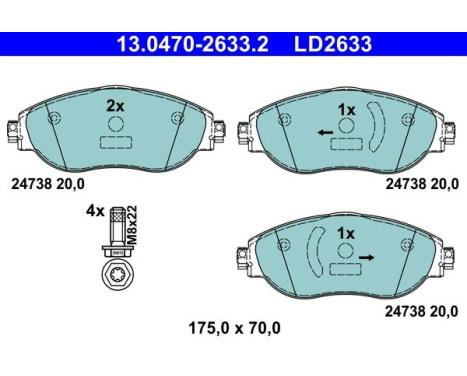 Kit de plaquettes de frein, frein à disque ATE Ceramic 13.0470-2633.2