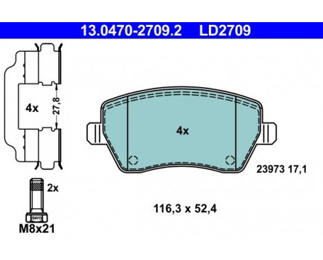 Kit de plaquettes de frein, frein à disque ATE Ceramic 13.0470-2709.2