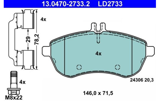 Kit de plaquettes de frein, frein à disque ATE Ceramic 13.0470-2733.2, Image 3