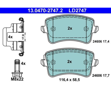 Kit de plaquettes de frein, frein à disque ATE Ceramic 13.0470-2747.2, Image 3