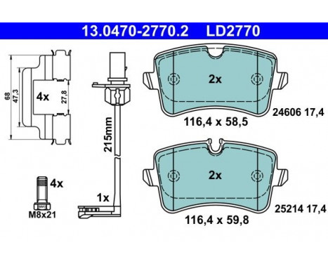 Kit de plaquettes de frein, frein à disque ATE Ceramic 13.0470-2770.2