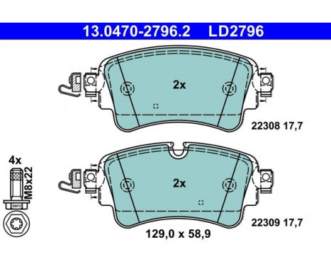 Kit de plaquettes de frein, frein à disque ATE Ceramic 13.0470-2796.2
