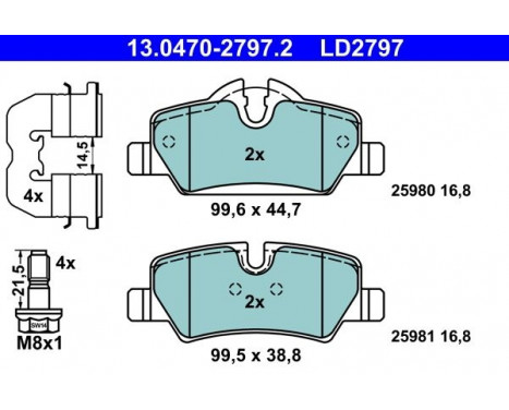 Kit de plaquettes de frein, frein à disque ATE Ceramic 13.0470-2797.2
