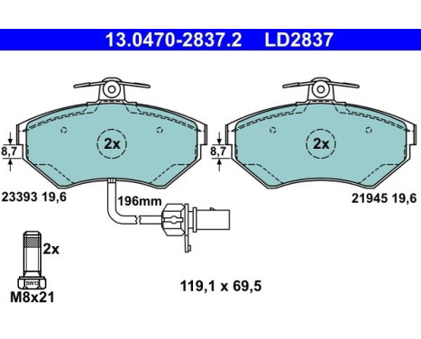 Kit de plaquettes de frein, frein à disque ATE Ceramic 13.0470-2837.2, Image 3