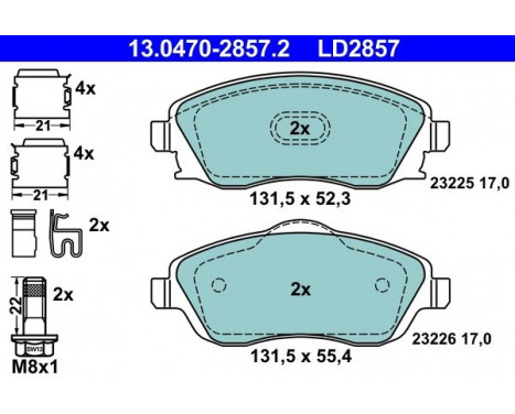 Kit de plaquettes de frein, frein à disque ATE Ceramic 13.0470-2857.2