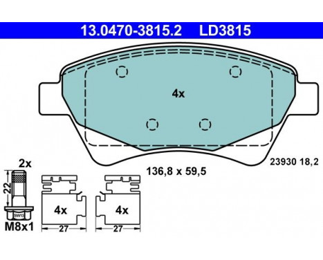 Kit de plaquettes de frein, frein à disque ATE Ceramic 13.0470-3815.2